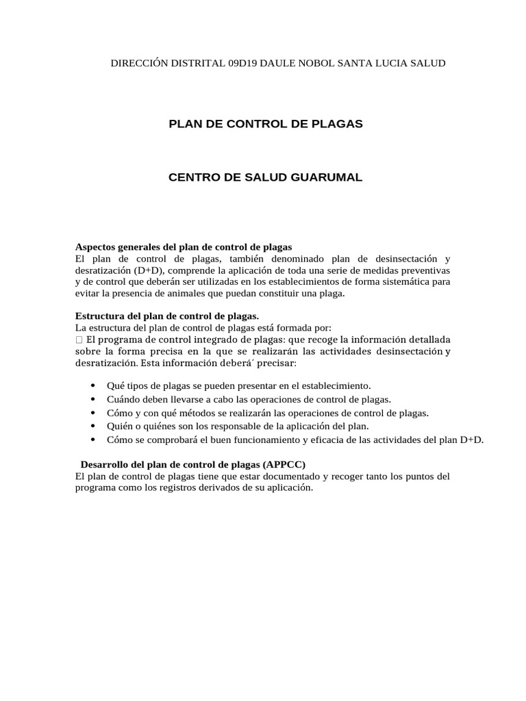 Plan de Control de Plagas en Salud | PDF | Pesticida | Plaga (organismo)