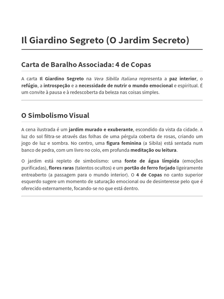Significado da Carta Il Giardino Segreto | PDF | Emoções