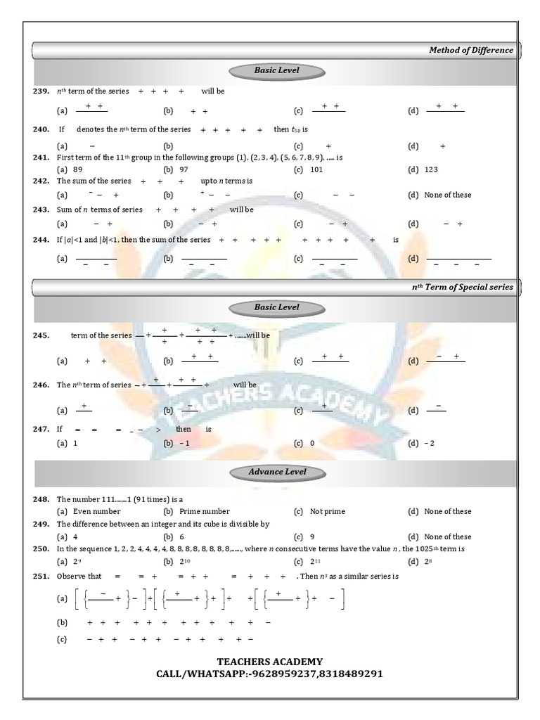 Series and Sequence Problems Solutions | PDF