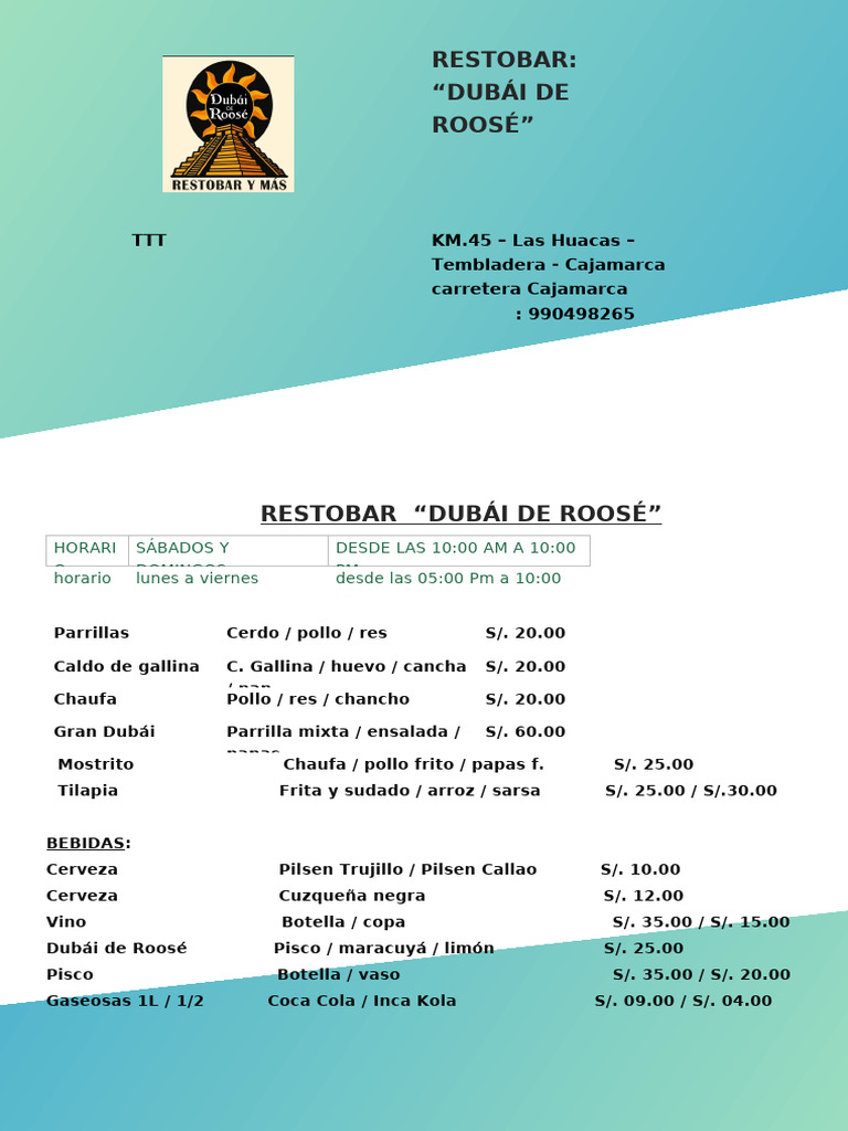 Restobar Dubái de Roosé en Cajamarca | PDF