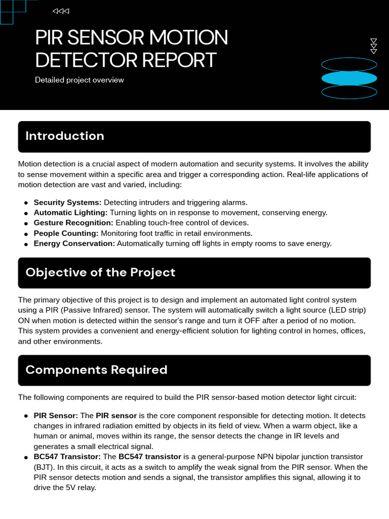 Pir Sensor Motion Detector Report | PDF | Relay | Components