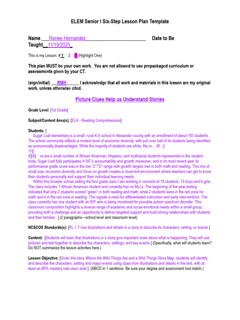 1st Grade ELA Lesson Plan Template | PDF | Reading Comprehension | Learning