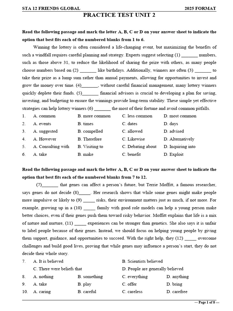 Practice Test Unit 2 | PDF | Anxiety | Cognitive Science
