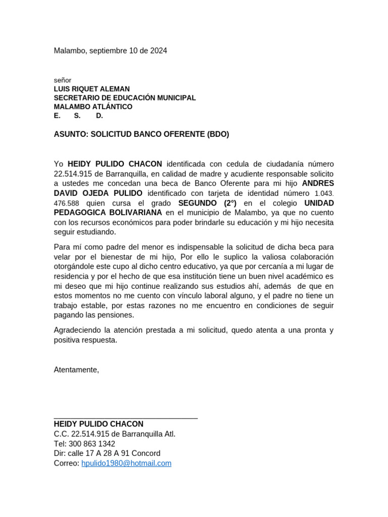Solicitud de Beca Escolar en Malambo | PDF
