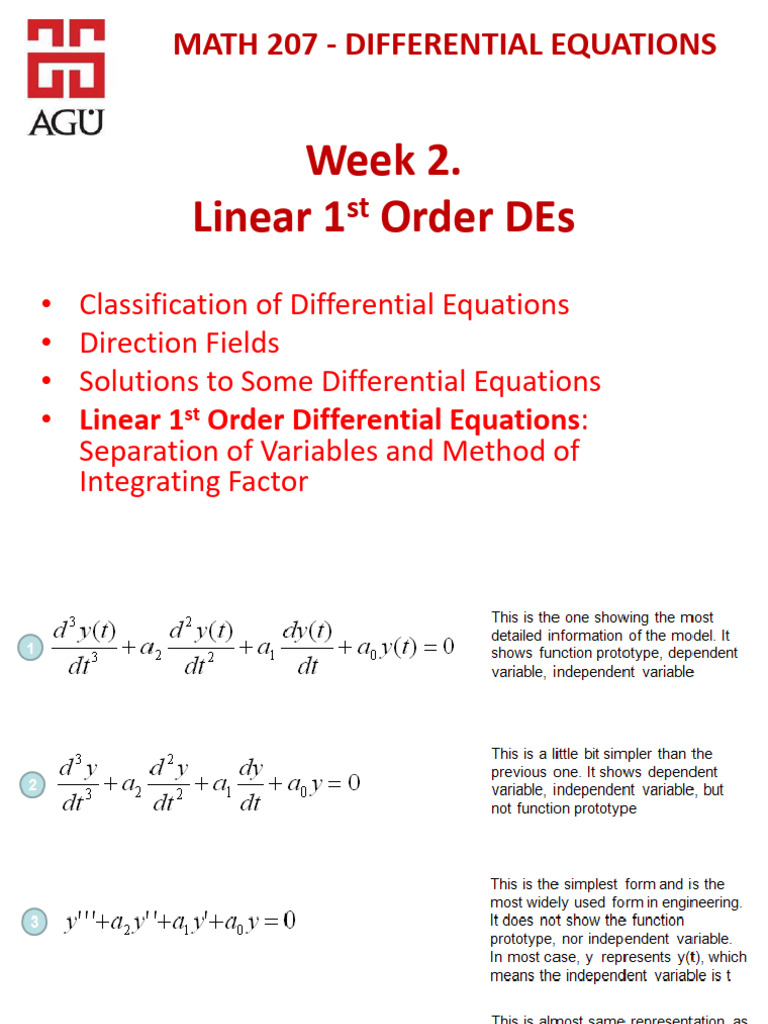 Linear 1st Order DEs Overview | PDF