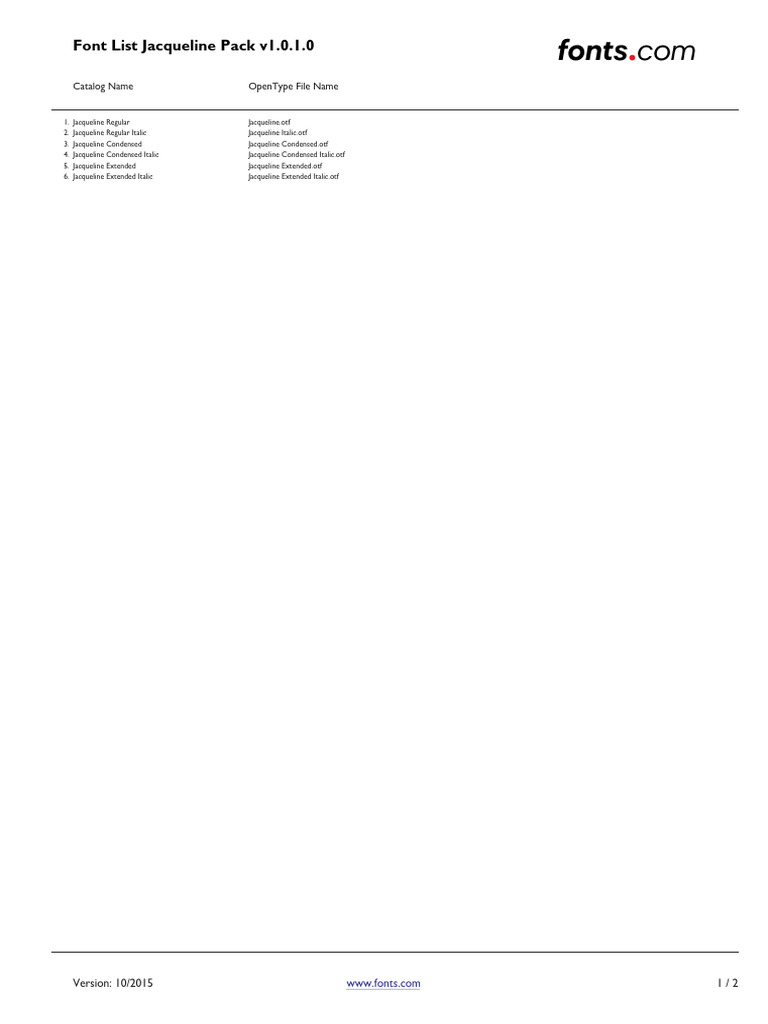 Liste des polices Jacqueline Pack | PDF