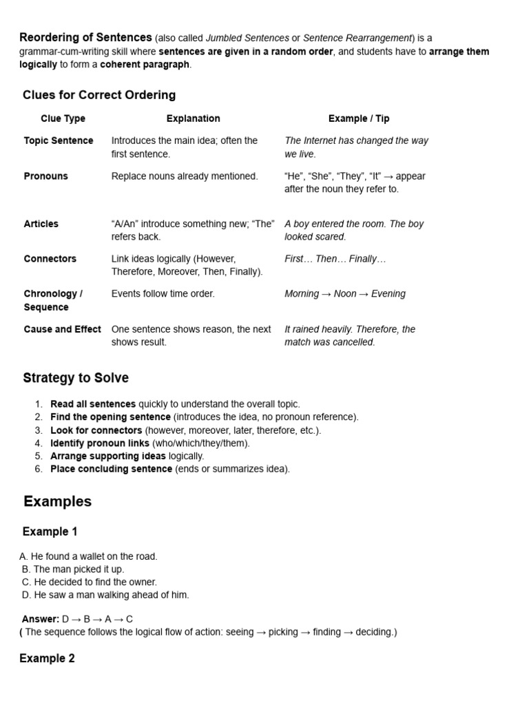 Reordering of Sentences | PDF