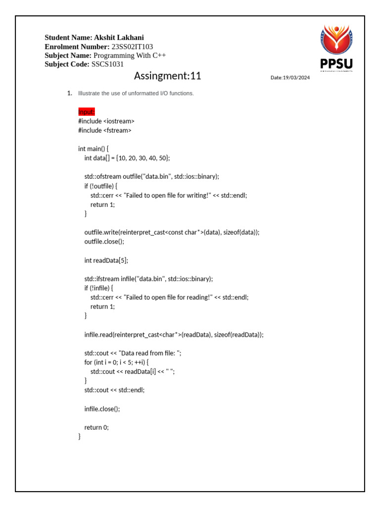 Assingment 11 c++ IT103 | PDF | Computer Engineering | Software Development