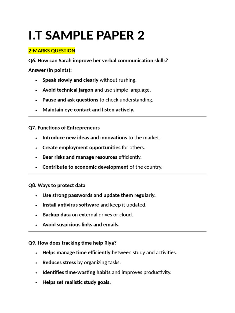 I.T SAMPLE PAPER 2 SOL. | PDF | Databases | Computing