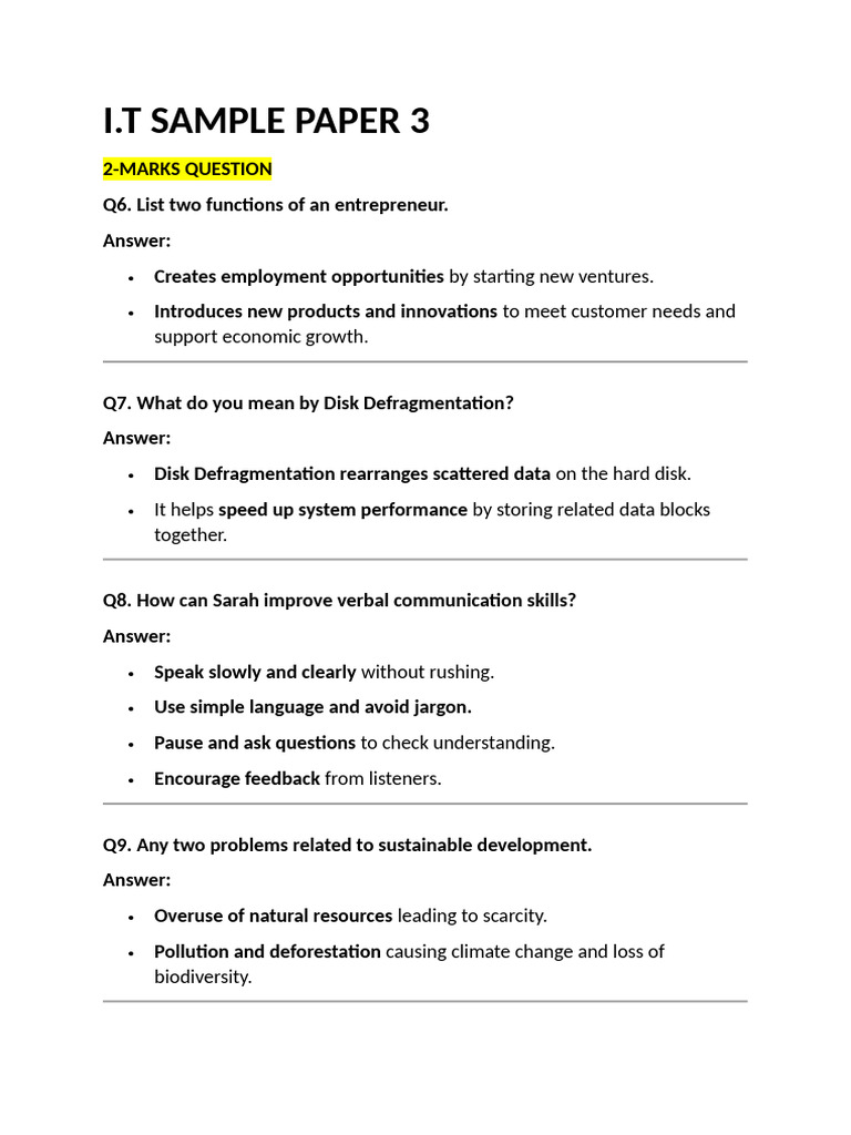 I.T SAMPLE PAPER 3 SOL. | PDF | Databases