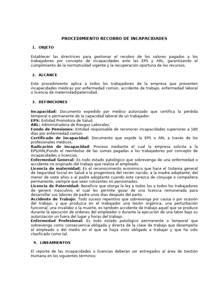 Procedimiento Recobro Incapacidades Laborales | PDF