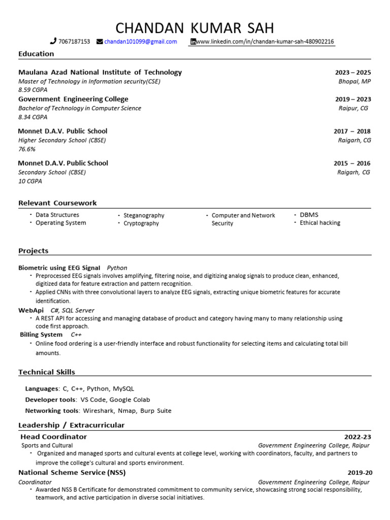 Chandan Kr Sah Resume | PDF | Databases | Computing