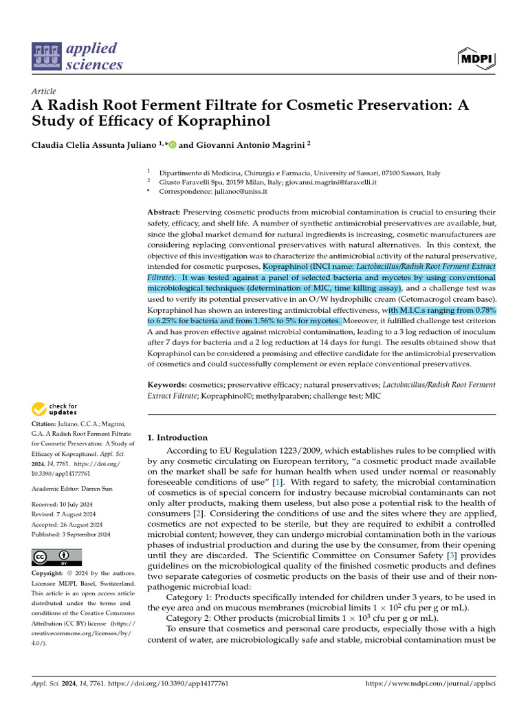 A Radish Root Ferment Filtrate for Cosmetic Preser | PDF | Cosmetics ...