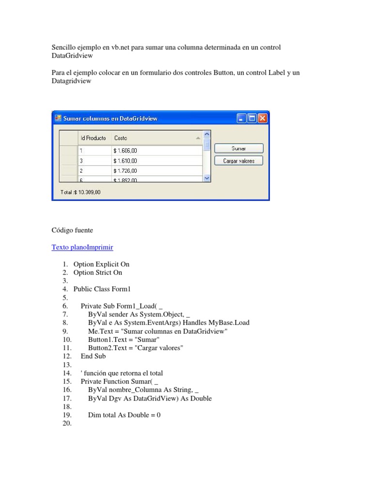 GridView en Visual Basic 2010 | PDF | Visual Basic .Net | Programación ...