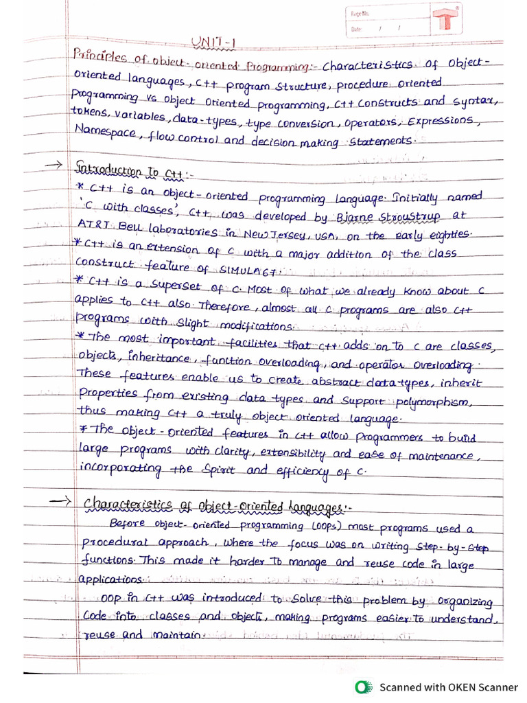 Oops Unit 1 | PDF