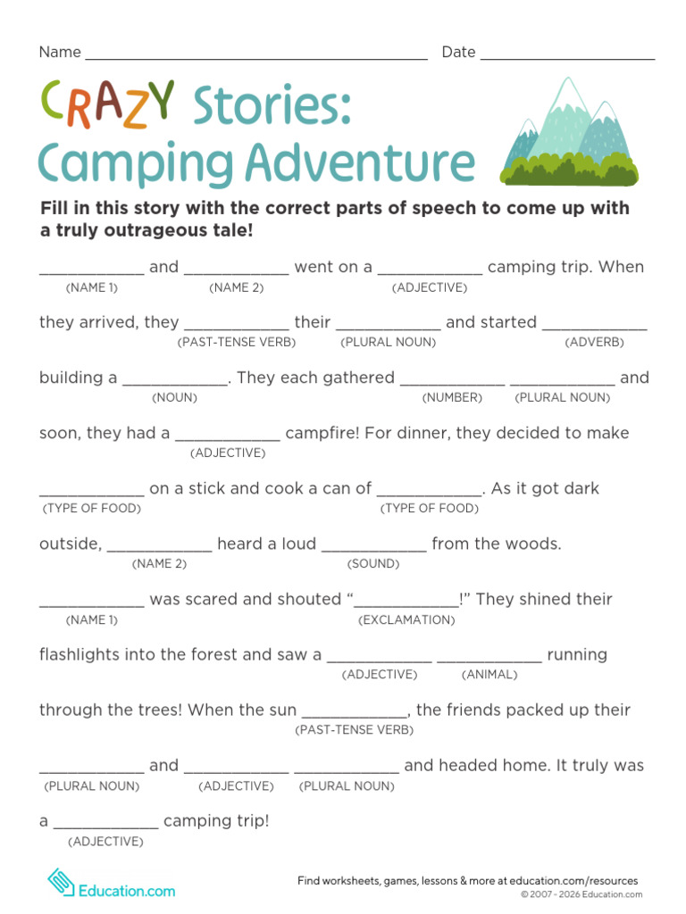 Fun Fill-in-the-Blank Camping Story | PDF