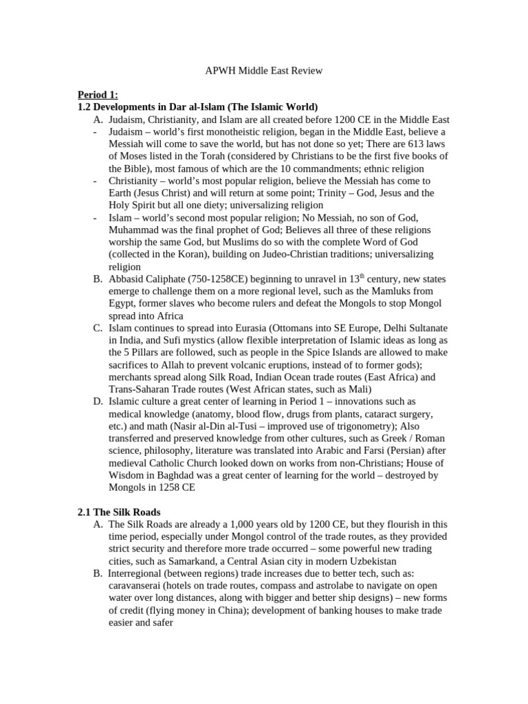 APWH Middle East Historical Overview | PDF | Ottoman Empire | Silk Road