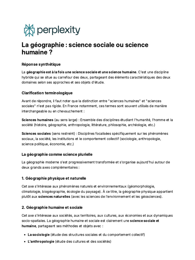 La géographie : science hybride sociale et humaine | PDF | Géographie ...