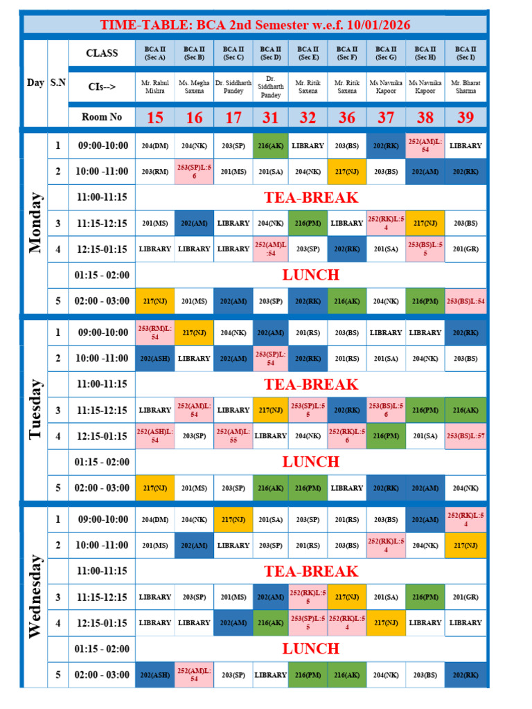 BCA II Semester Timetable 2026 | PDF