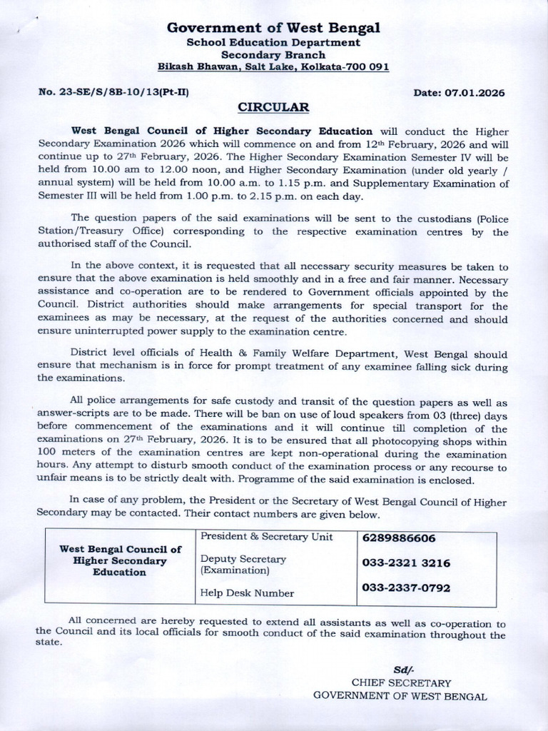 Cs Circular For Higher Secondary Examination - 2026 | PDF