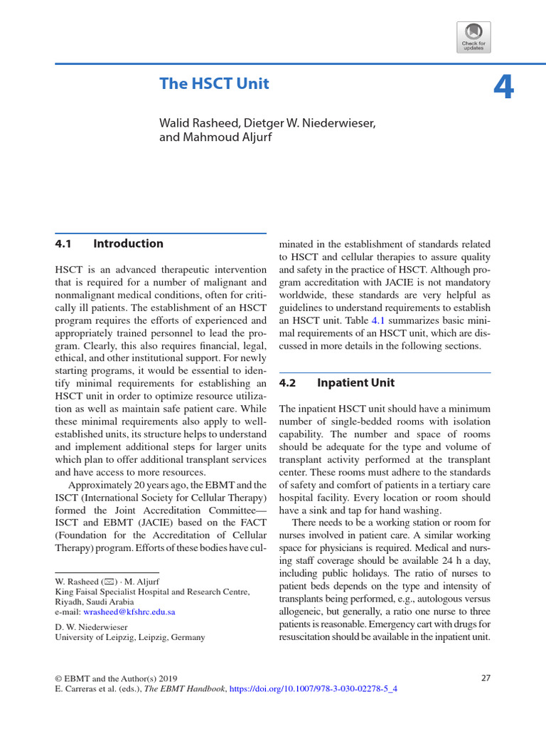 Establishing an HSCT Unit: Key Requirements | PDF | Hematopoietic Stem ...