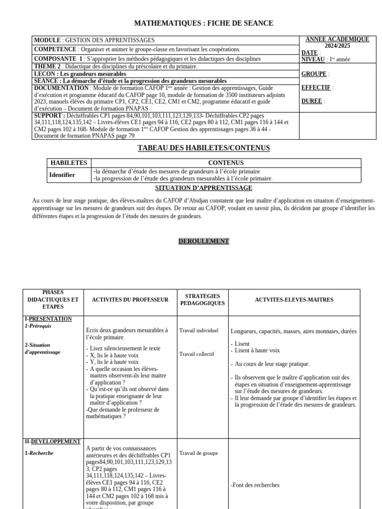 Gestion des grandeurs mesurables en classe | PDF | Pédagogie ...