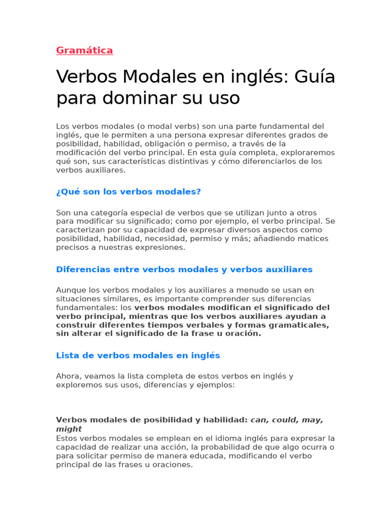 Guía de Verbos Modales en Inglés | PDF | Verbo | Oración (Lingüística)