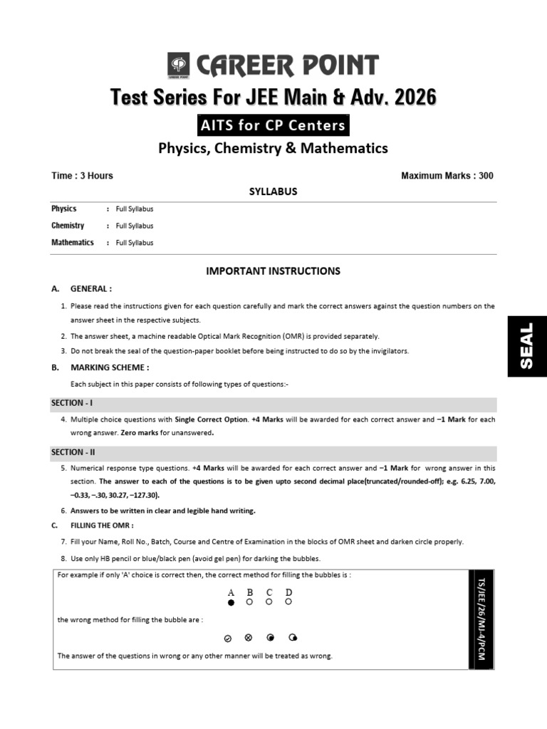 JEE Main Physics Chemistry Math Test | PDF | Photoelectric Effect ...