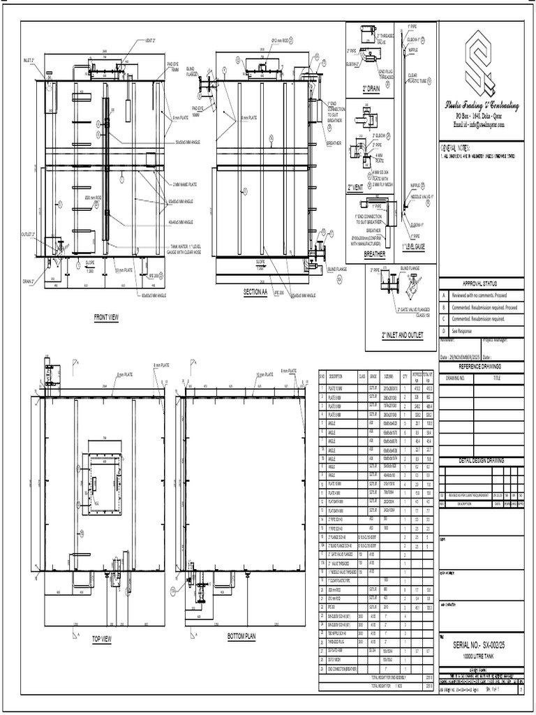 Detailed Design Drawing for 10000L Tank | PDF