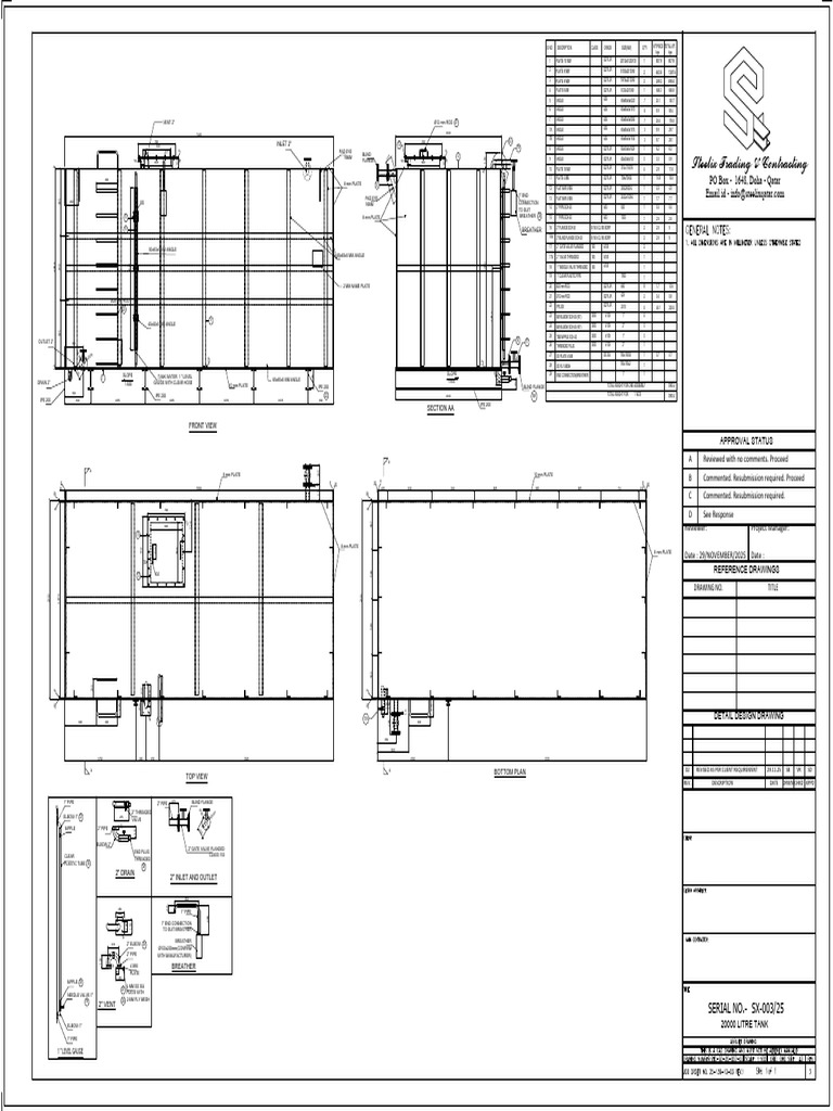 Detailed Design Drawing for 20000L Tank | PDF | Pipe (Fluid Conveyance ...