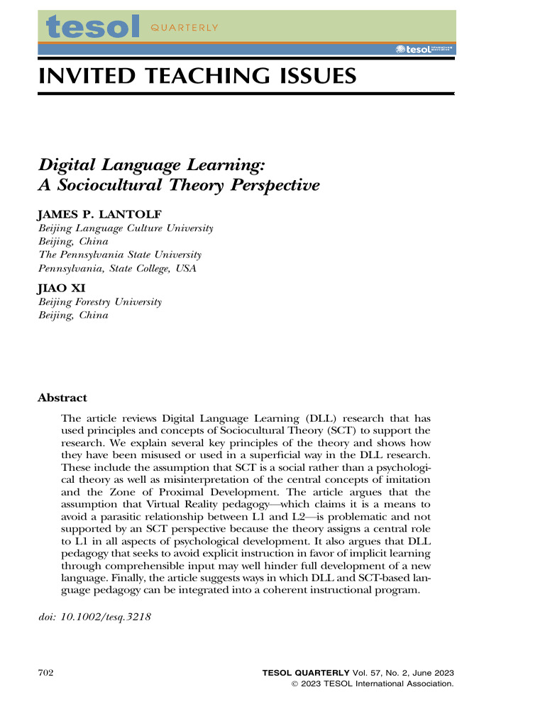 Digital Language Learning & Sociocultural Theory | PDF | Second ...