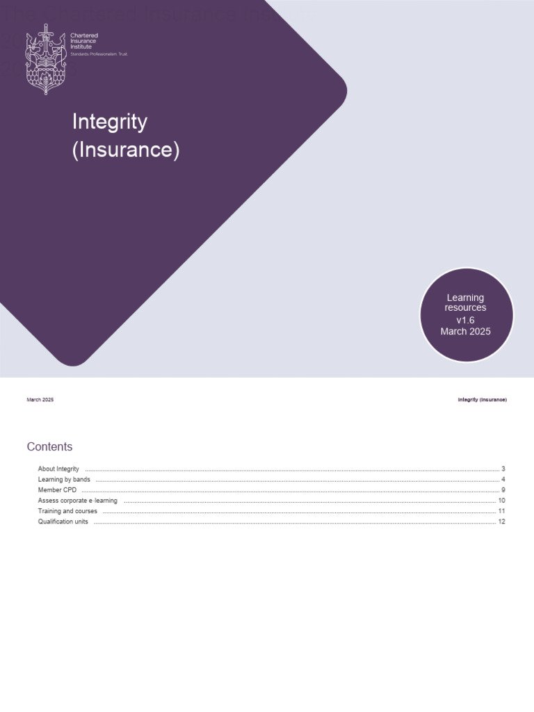 Integrity in Insurance: Learning Resources | PDF | Information | Risk