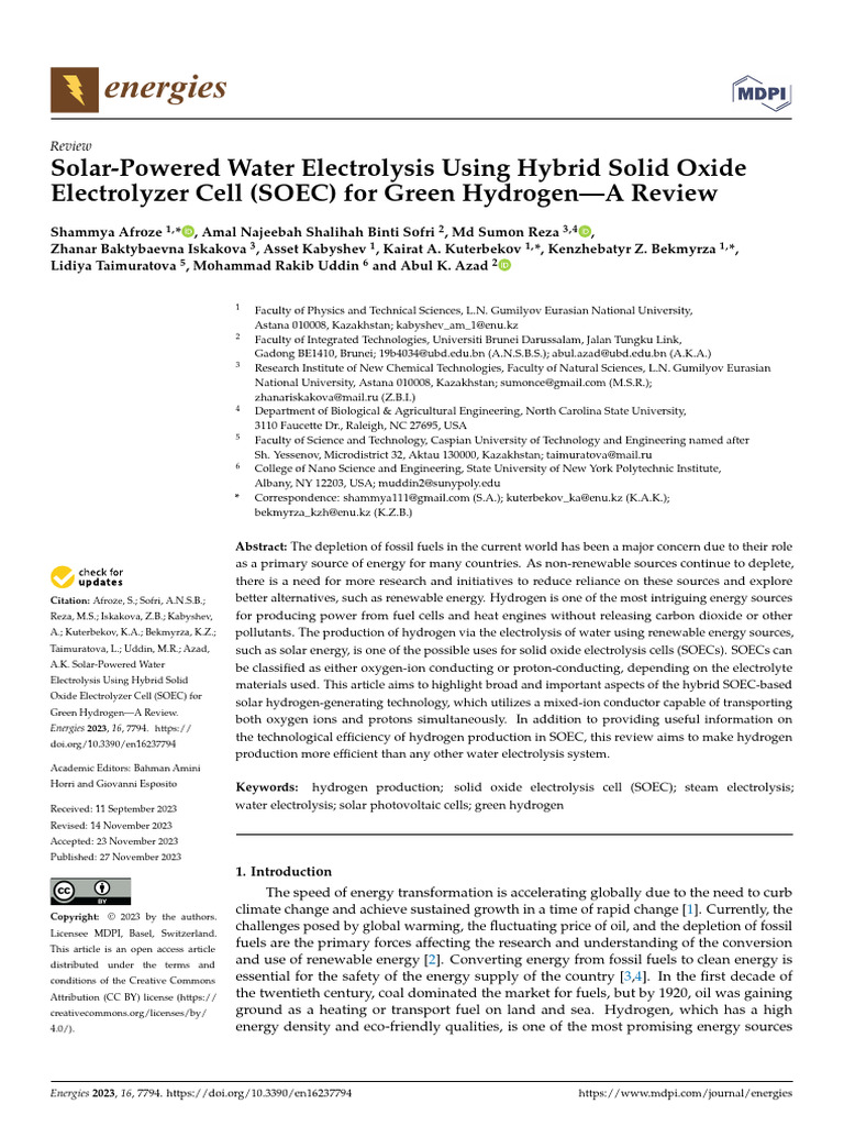 Solar Electrolysis for Green Hydrogen Production | PDF | Solid Oxide ...