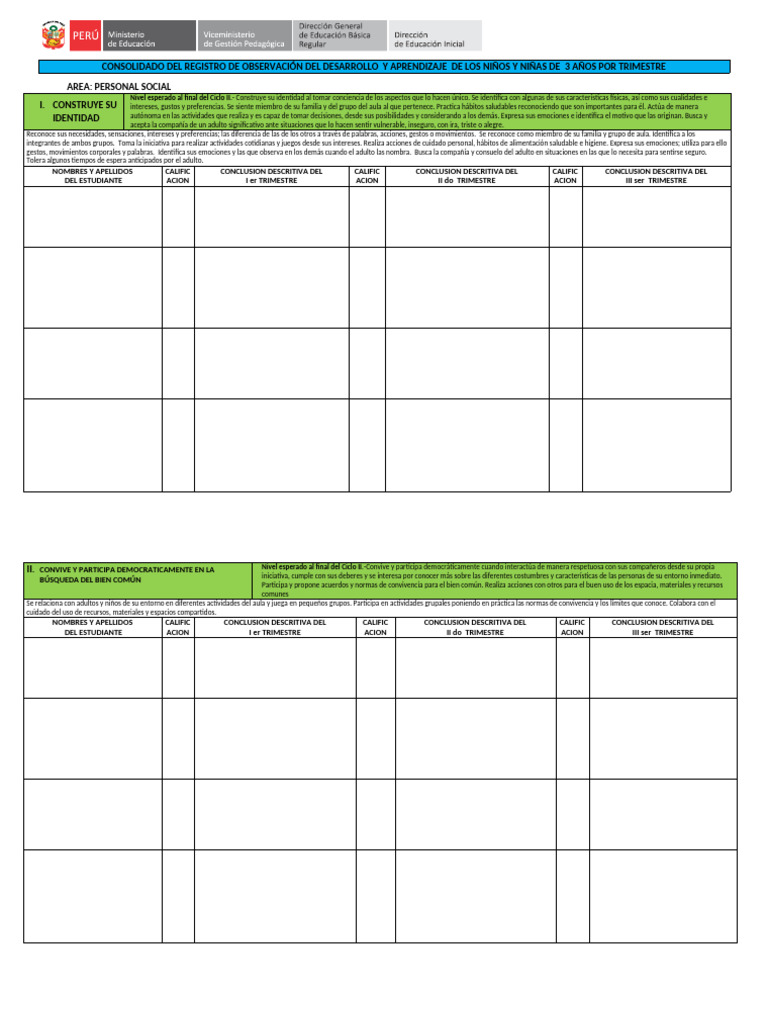 CONSOLIDADO DE REGISTRO DE Ier y II TRIMESTRE DE 3 AÑOS | PDF | Adultos ...