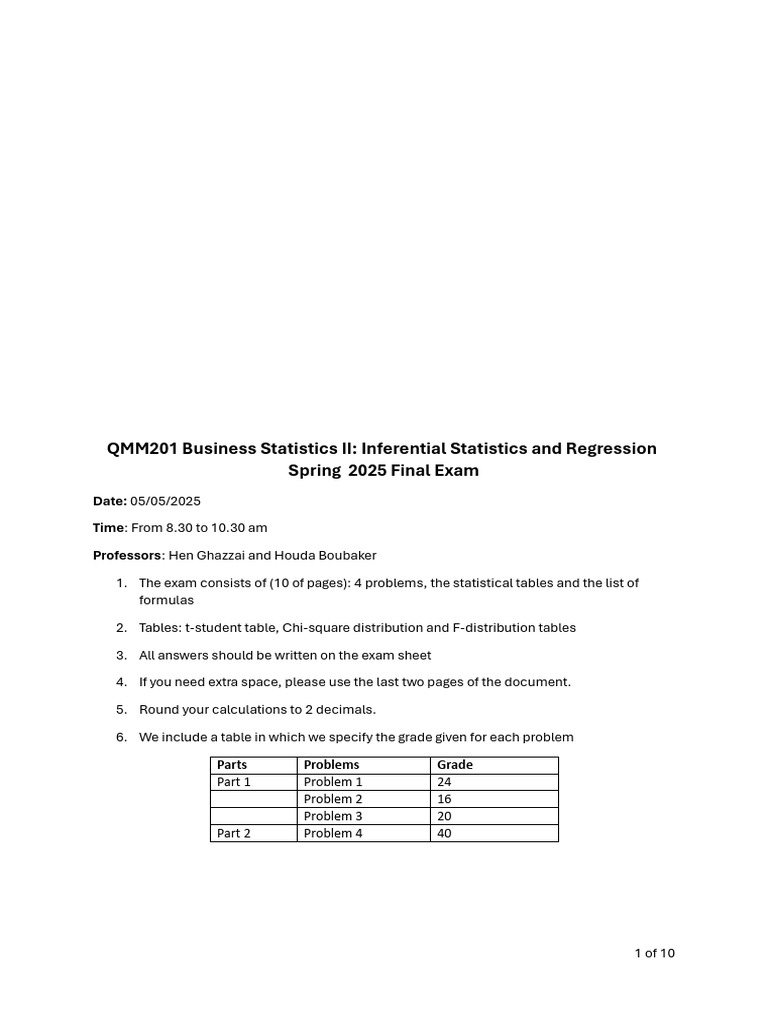 Business Statistics II Final Exam Guide | PDF | Errors And Residuals ...