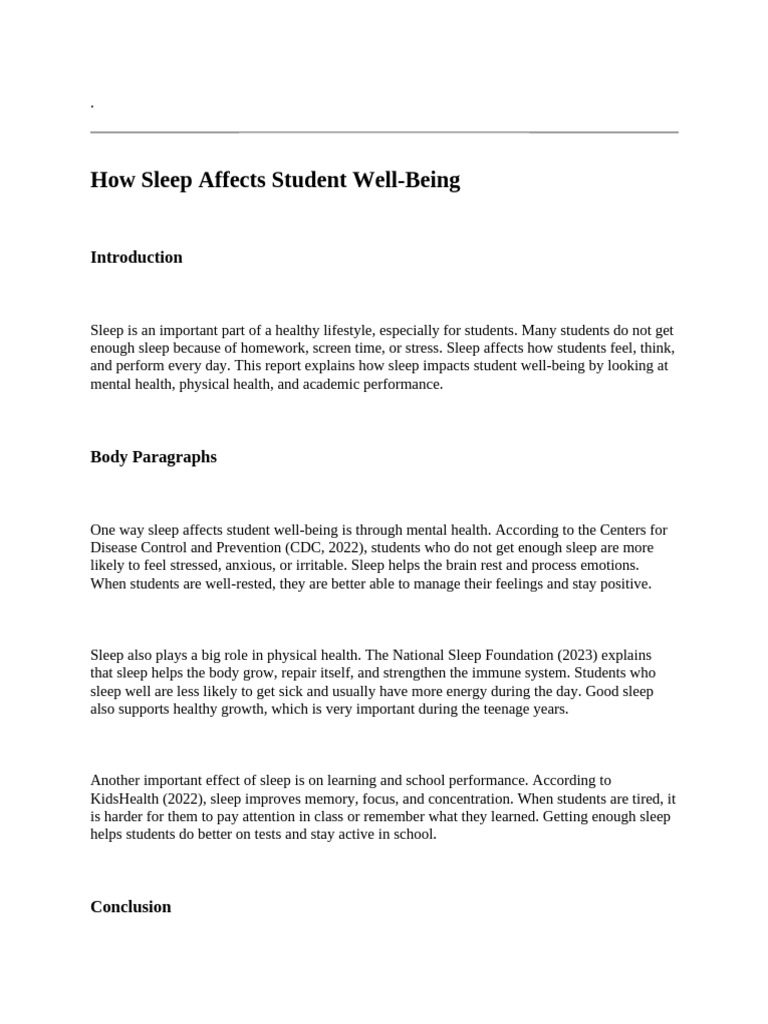Sleep's Impact on Student Well-Being | PDF