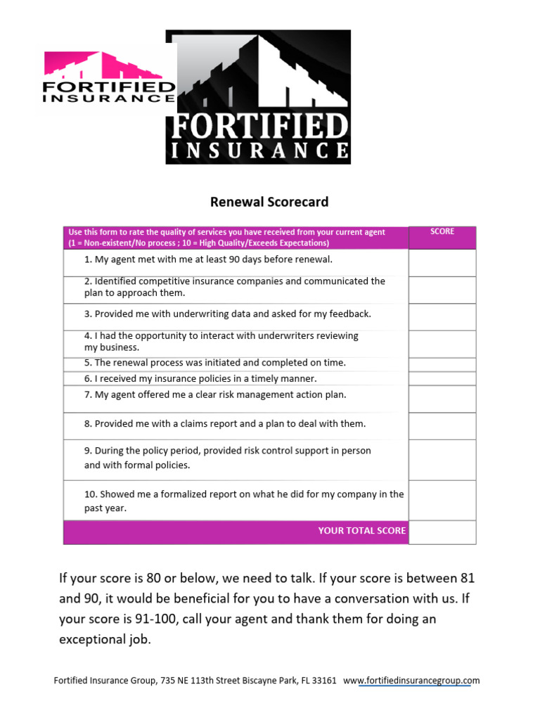 Insurance Agent Renewal Scorecard | PDF