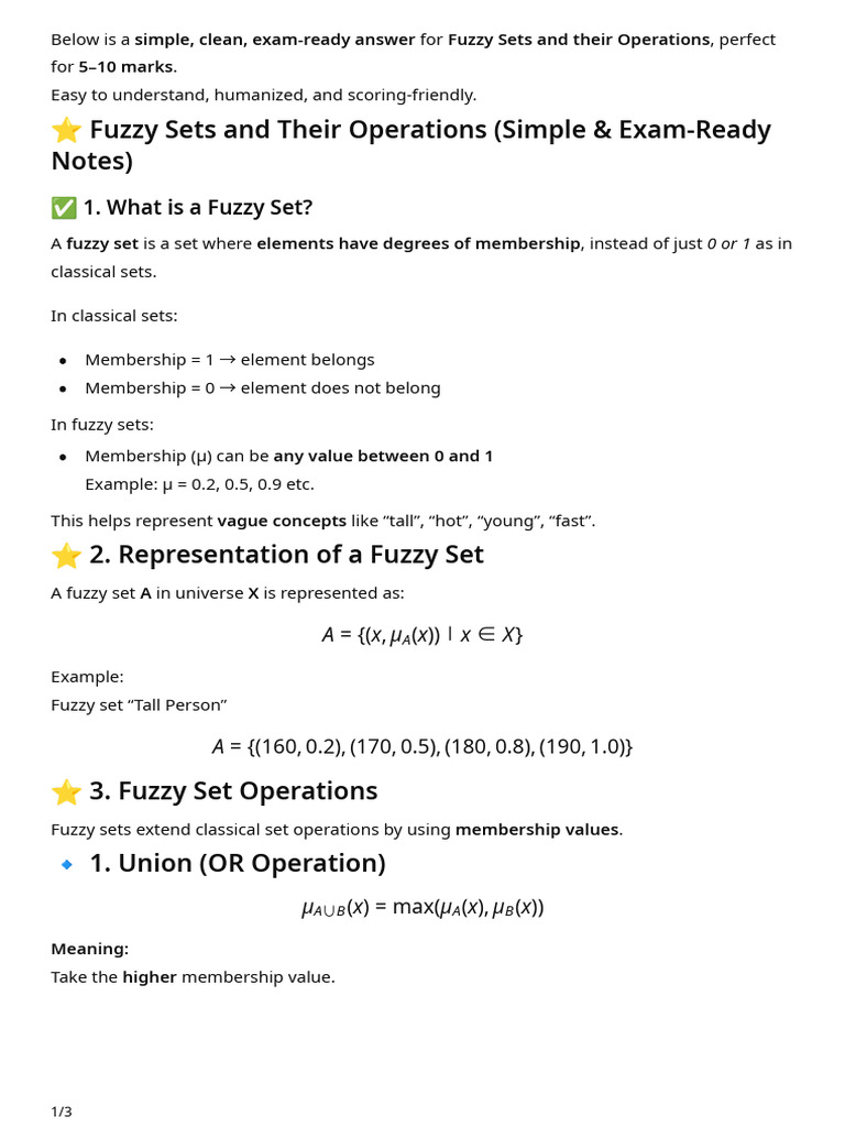 Fuzzy Sets: Operations & Exam Notes | PDF | Fuzzy Logic | Mathematics