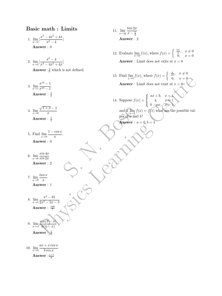 Limits in Calculus: Evaluations and Solutions | PDF | Chess Theory | Chess