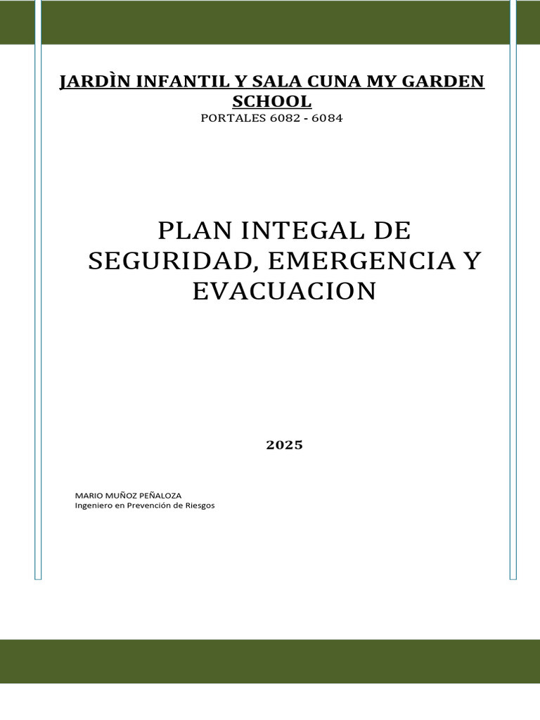 Plan de Seguridad y Emergencia My Garden | PDF | Educación de la ...