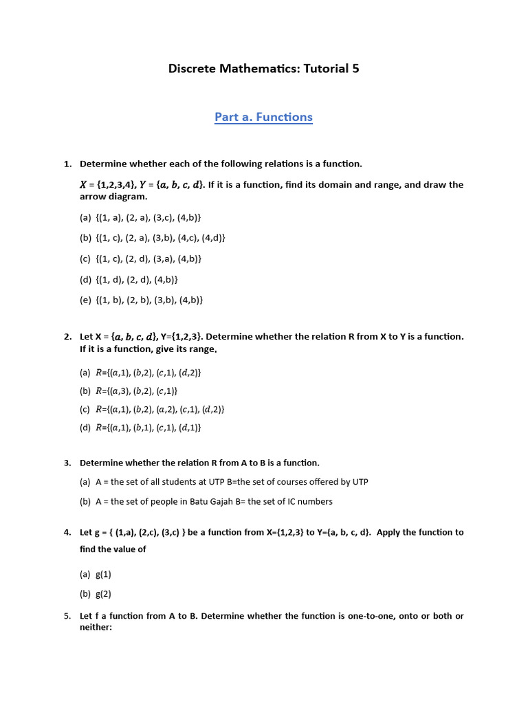 Tutorial 5 – Ch3-Part2 Functions & Ch4 Mathematical Inductions | PDF