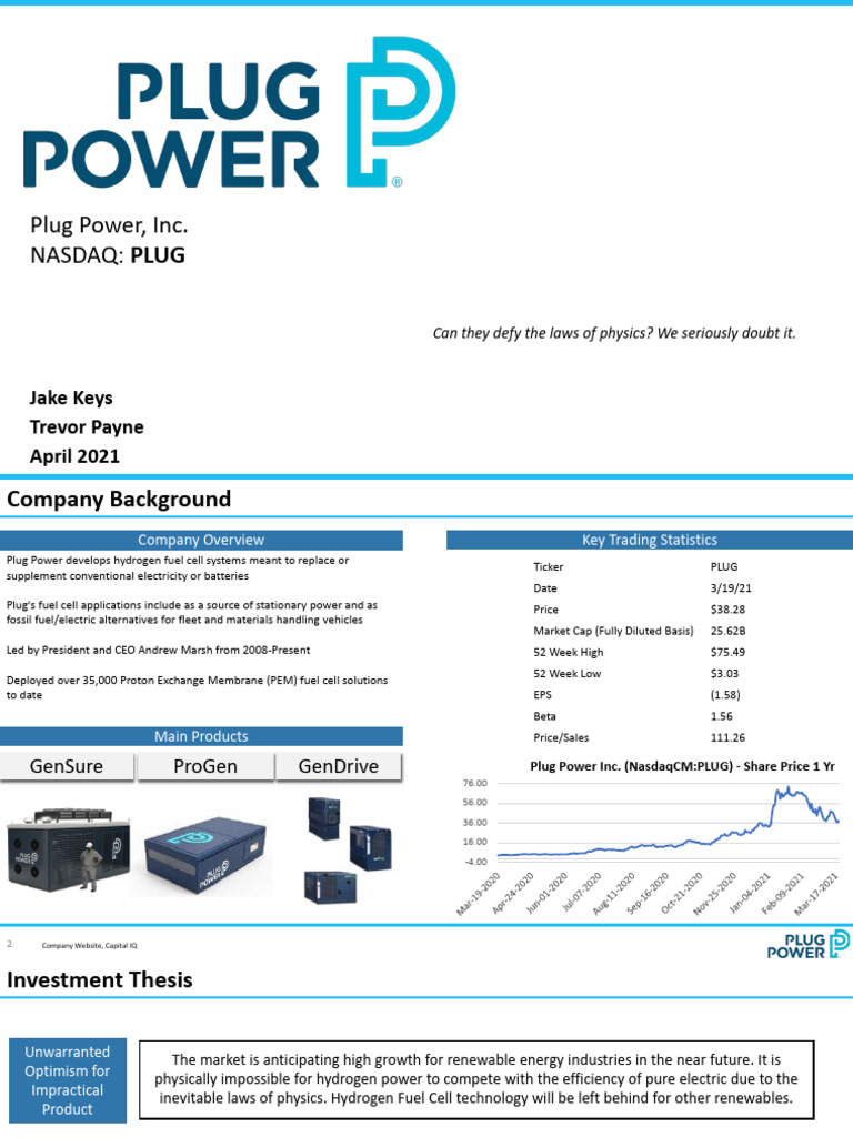 Plug Power: Investment Risks & Analysis | PDF | Fuel Cell | Hydrogen ...