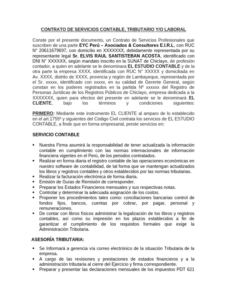 Contrato de Servicios Contables y Laborales | PDF | Contabilidad ...