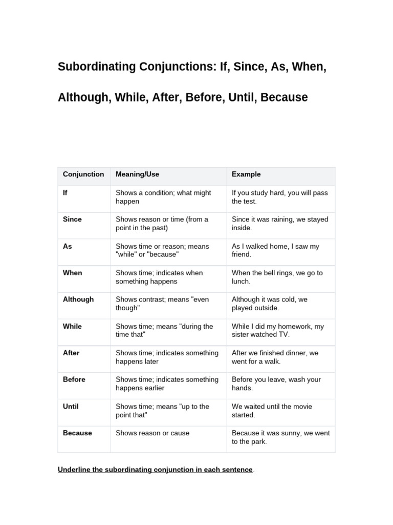 Understanding Subordinating Conjunctions | PDF