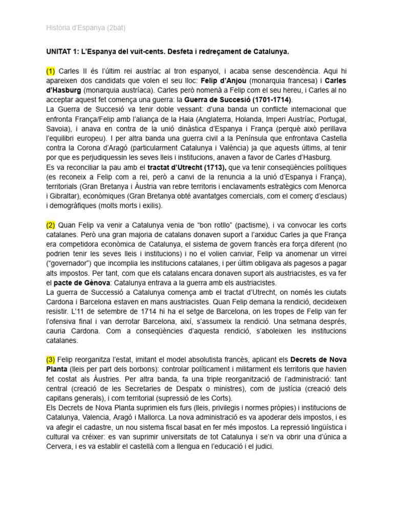 UNITAT 1_ L’Espanya del vuit-cents - resum ap | PDF