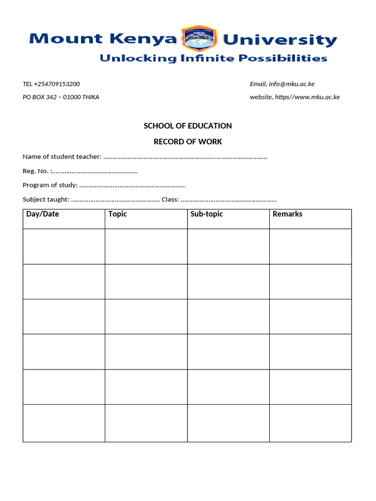 MKU School of Education Work Record | PDF