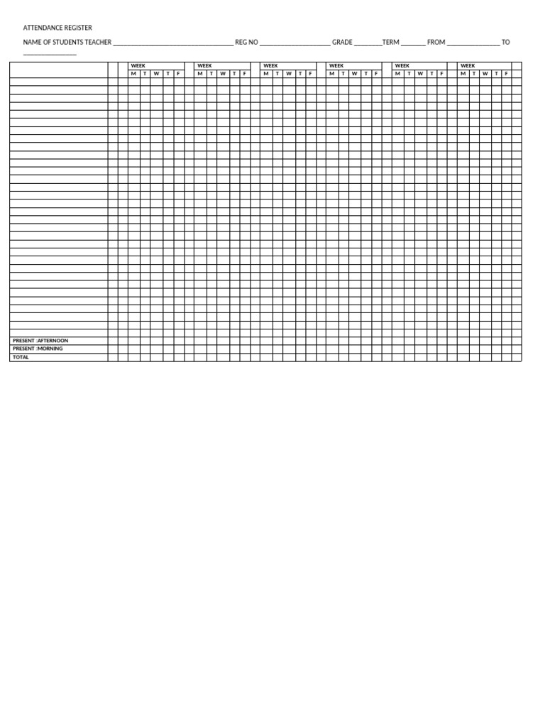 Student Attendance Register Template | PDF