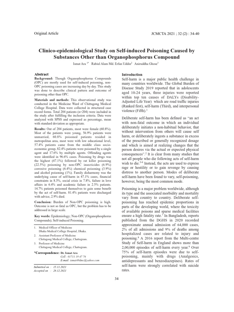 Non-OPC Self-Poisoning Study in Bangladesh | PDF | Self Harm | Poison