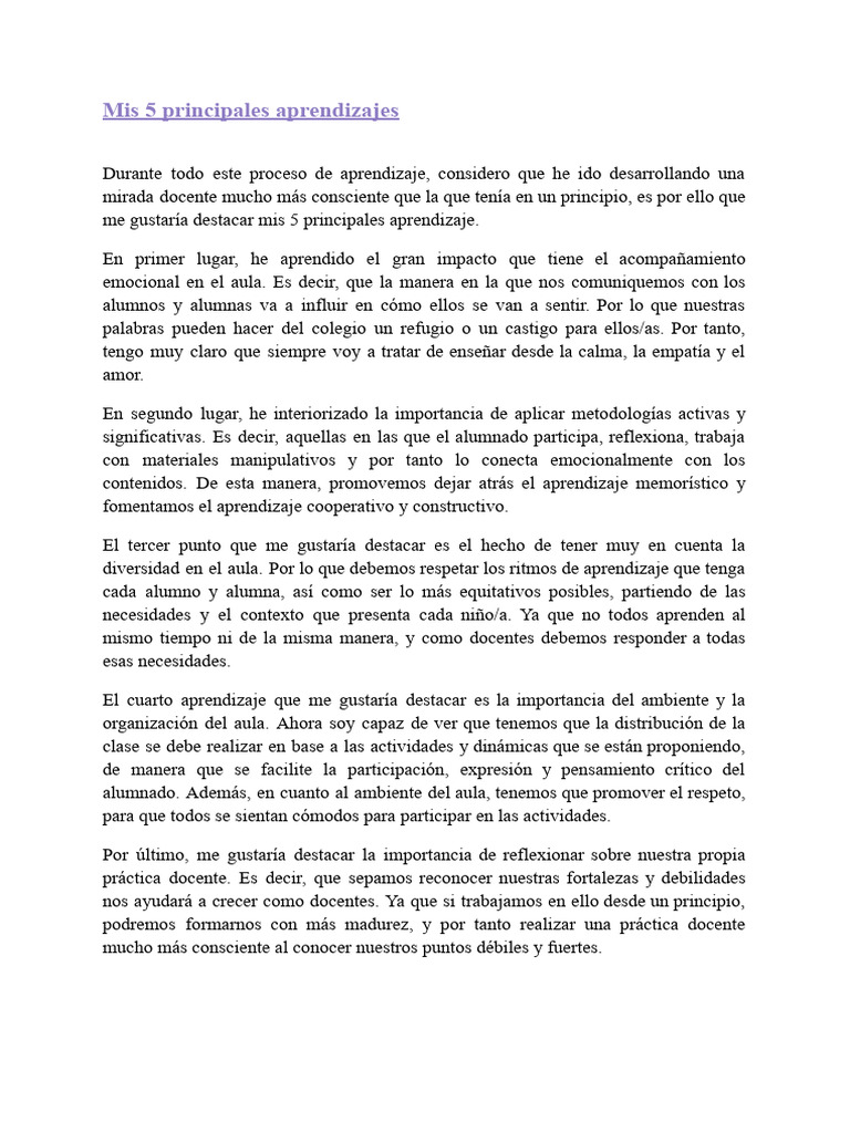 5 Aprendizajes Clave en Docencia | PDF | Enseñando | Aprendizaje