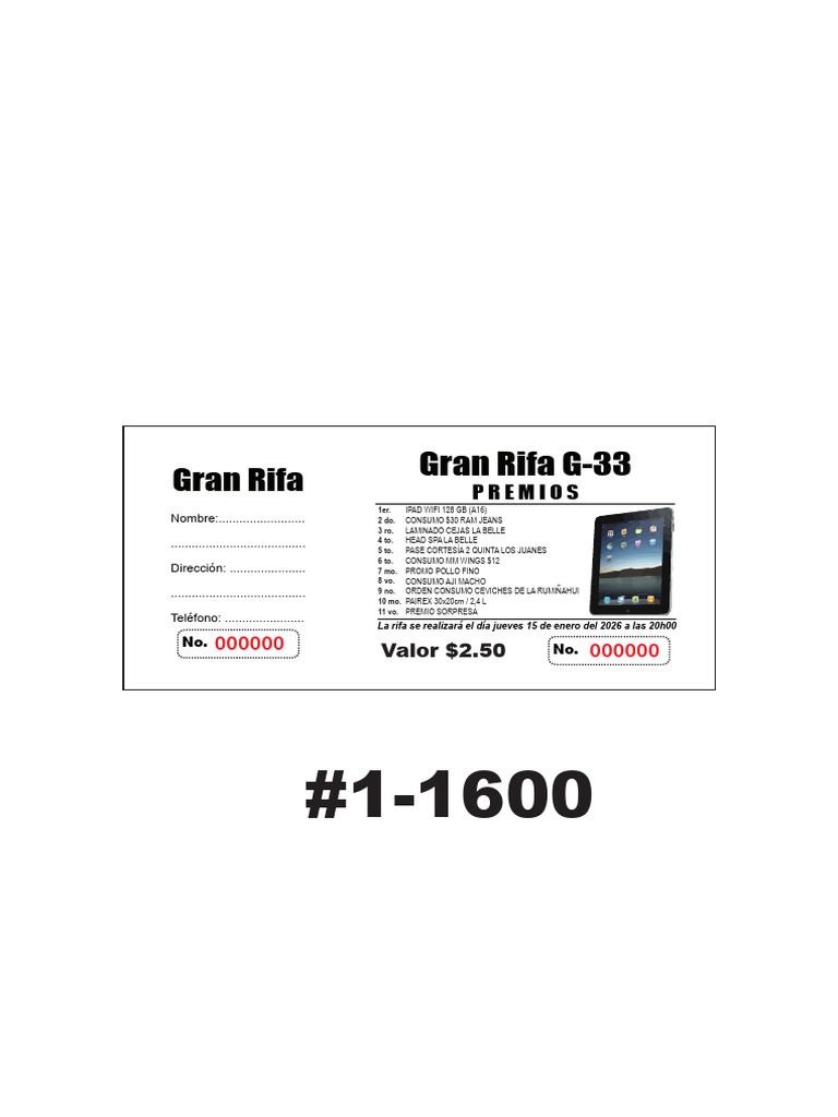Rifa G-33: Premios y Detalles 2026 | PDF